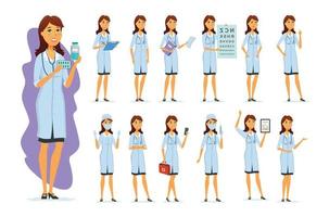 pack de personnages de personnes de dessin animé femme médecin vecteur