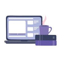 formation en ligne, livres de page d'accueil pour ordinateur portable et tasse à café, éducation et cours d'apprentissage numérique vecteur