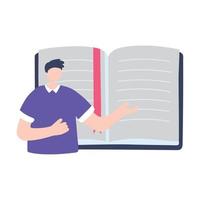 formation en ligne, garçon étudiant avec livre ouvert, éducation et cours d'apprentissage numérique vecteur