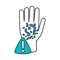 coronavirus covid 19, avertissement de main infectée, prévention de la propagation de la maladie épidémique ligne pandémique et icône de style de remplissage vecteur