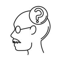 maladie d'alzheimer, profil d'homme point d'interrogation diminution de l'icône de style de ligne de capacité mentale humaine vecteur