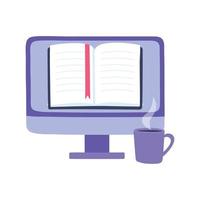 formation en ligne, ebook informatique et tasse à café, éducation et cours d'apprentissage numérique vecteur