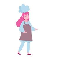 femme chef avec chapeau tablier dessin animé isolé icône du design fond blanc vecteur