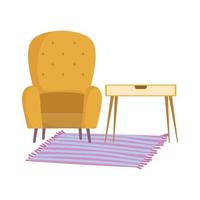 chaise jaune table et tapis maison intérieur isolé design icône fond blanc vecteur