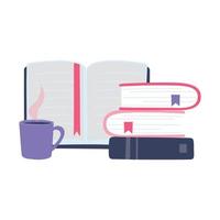 formation en ligne, livre ouvert et tasse à café, éducation et cours d'apprentissage numérique vecteur