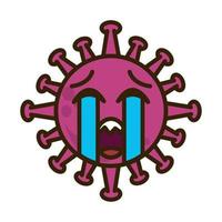 émoticône de virus, infection de caractère emoji covid-19, visage triste style de dessin animé plat vecteur