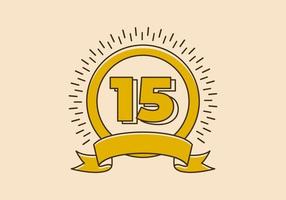 insigne de cercle jaune vintage avec le numéro 15 dessus vecteur