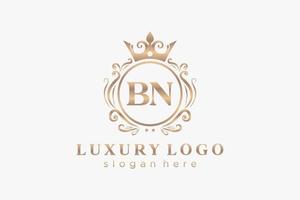 modèle initial de logo de luxe royal de lettre bn dans l'art vectoriel pour le restaurant, la royauté, la boutique, le café, l'hôtel, l'héraldique, les bijoux, la mode et d'autres illustrations vectorielles.