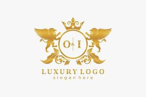 modèle de logo de luxe royal lion lettre initiale oi dans l'art vectoriel pour le restaurant, la royauté, la boutique, le café, l'hôtel, l'héraldique, les bijoux, la mode et d'autres illustrations vectorielles.