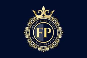 fp lettre initiale or calligraphique féminin floral monogramme héraldique dessiné à la main antique style vintage luxe logo design vecteur premium