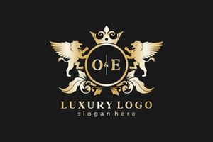 modèle initial de logo de luxe royal lion lettre oe dans l'art vectoriel pour le restaurant, la royauté, la boutique, le café, l'hôtel, l'héraldique, les bijoux, la mode et d'autres illustrations vectorielles.