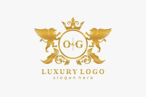 modèle de logo de luxe royal lion lettre initiale og dans l'art vectoriel pour le restaurant, la royauté, la boutique, le café, l'hôtel, l'héraldique, les bijoux, la mode et d'autres illustrations vectorielles.