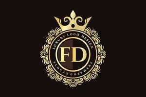 fd lettre initiale or calligraphique féminin floral monogramme héraldique dessiné à la main antique vintage style luxe logo design vecteur premium