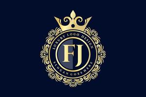 fj lettre initiale or calligraphique féminin floral monogramme héraldique dessiné à la main antique vintage style luxe logo design vecteur premium
