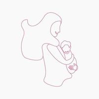 vue latérale de style de contour modifiable d'une femme portant une illustration vectorielle d'enfant pour l'élément d'illustration de la fête des mères ou la conception liée à la féminité vecteur