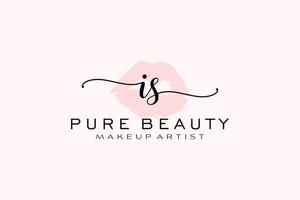 initial est la création de logo préfabriqué pour les lèvres à l'aquarelle, le logo pour la marque d'entreprise de maquilleur, la création de logo de boutique de beauté blush, le logo de calligraphie avec un modèle créatif. vecteur