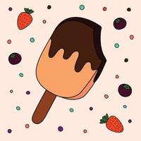 glace au chocolat mignonne avec fond décoré illustrations vectorielles à colorier illustration plate vecteur