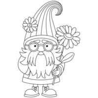 un joli gnome avec un contour de fleur pages à colorier vecteur