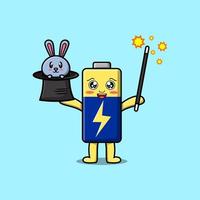 magicien de batterie de dessin animé mignon avec personnage de lapin vecteur