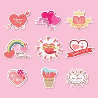 autocollant de la saint valentin badges étiquettes plat dessin animé dessiné à la main vecteur