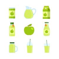 boisson à la pomme verte en boîte, tasse en plastique et tasse en verre isolée sur fond blanc, jus et smoothie vecteur