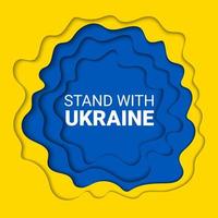 papier vectoriel coupé illustration de fond jaune et bleu de prier pour, se tenir avec, arrêter le concept de guerre avec signe d'interdiction sur les couleurs du drapeau. se tenir debout avec l'ukraine et la bannière d'attaque militaire