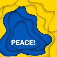 papier vectoriel coupé illustration de fond jaune et bleu de prier pour, se tenir avec, arrêter le concept de guerre avec signe d'interdiction sur les couleurs du drapeau. paix ukraine et bannière d'attaque militaire