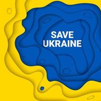 papier vectoriel coupé illustration de fond jaune et bleu de prier pour, se tenir avec, arrêter le concept de guerre avec signe d'interdiction sur les couleurs du drapeau. sauver l'ukraine et la bannière d'attaque militaire
