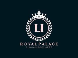 lettre li logo victorien de luxe royal antique avec cadre ornemental. vecteur