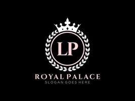 lettre lp logo victorien de luxe royal antique avec cadre ornemental. vecteur