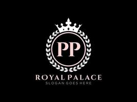 lettre pp logo victorien de luxe royal antique avec cadre ornemental. vecteur