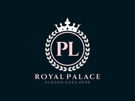 lettre pl logo victorien de luxe royal antique avec cadre ornemental. vecteur