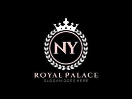 lettre ny logo victorien de luxe royal antique avec cadre ornemental. vecteur