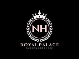 lettre nh logo victorien de luxe royal antique avec cadre ornemental. vecteur