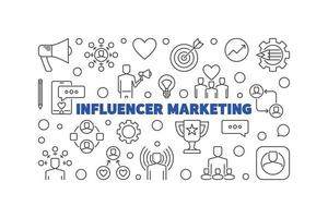 influenceur marketing vecteur concept fine ligne bannière horizontale