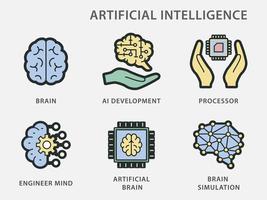 icônes d'intelligence artificielle pour la conception graphique et web. vecteur