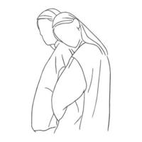 dessin au trait minimal de lesbiennes s'embrassant ensemble dans le concept d'amour dessiné à la main pour la décoration, style doodle, lgbtq vecteur