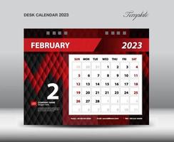 février 2023 année - calendrier de bureau 2023 vecteur modèle, la semaine commence dimanche, conception de planificateur, conception de papeterie, conception de prospectus, conception de calendrier mural 2023 année, conception d'idées créatives de supports d'impression