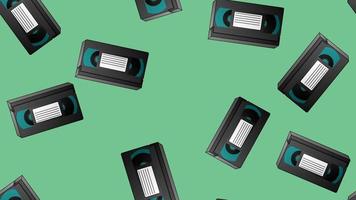 modèle sans couture de vieilles cassettes vidéo hipster rétro pour regarder des films des années 70, 80, 90, 2000 sur fond vert vecteur