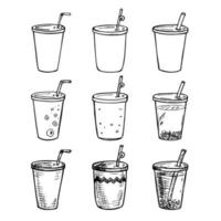 jolie tasse d'eau, de milkshake, de jus ou de soda. illustration de boisson. ensemble de clipart cocktail simple vecteur