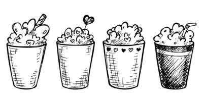 illustration mignonne de milk-shake. clipart de tasse simple. jolie boisson doodle set vecteur