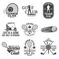 ensemble de club de golf, concept de club de tennis. illustration vectorielle. vecteur