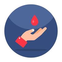 gouttelettes sur la main présentant l'icône du don de sang vecteur