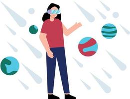 une fille portant des lunettes vr regarde les planètes. vecteur