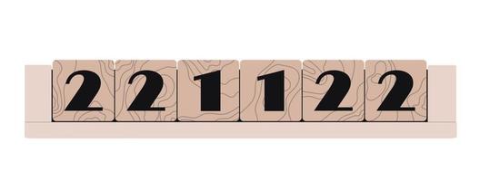 22.11.22 belle date. calendrier cube en bois. vecteur