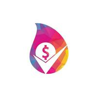 conception de logo de concept de forme de goutte de chèque d'argent. conception de symbole d'icône de trésorerie. bon modèle de logo de paiement vecteur