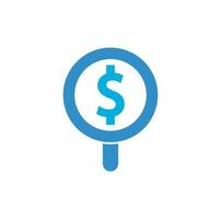 conception de modèle d'icône de logo de recherche d'argent. combinaison de logo pièce et loupe. argent et symbole ou icône de loupe. vecteur