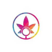 modèle vectoriel de conception de logo de recherche de cannabis. combinaison de logo feuille de marijuana et loupe. chanvre et symbole ou icône de loupe.