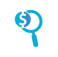 conception de modèle d'icône de logo de recherche d'argent. combinaison de logo pièce et loupe. argent et symbole ou icône de loupe. vecteur