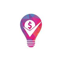 conception de logo de concept de forme d'ampoule de chèque d'argent. conception de symbole d'icône de trésorerie. bon modèle de logo de paiement vecteur